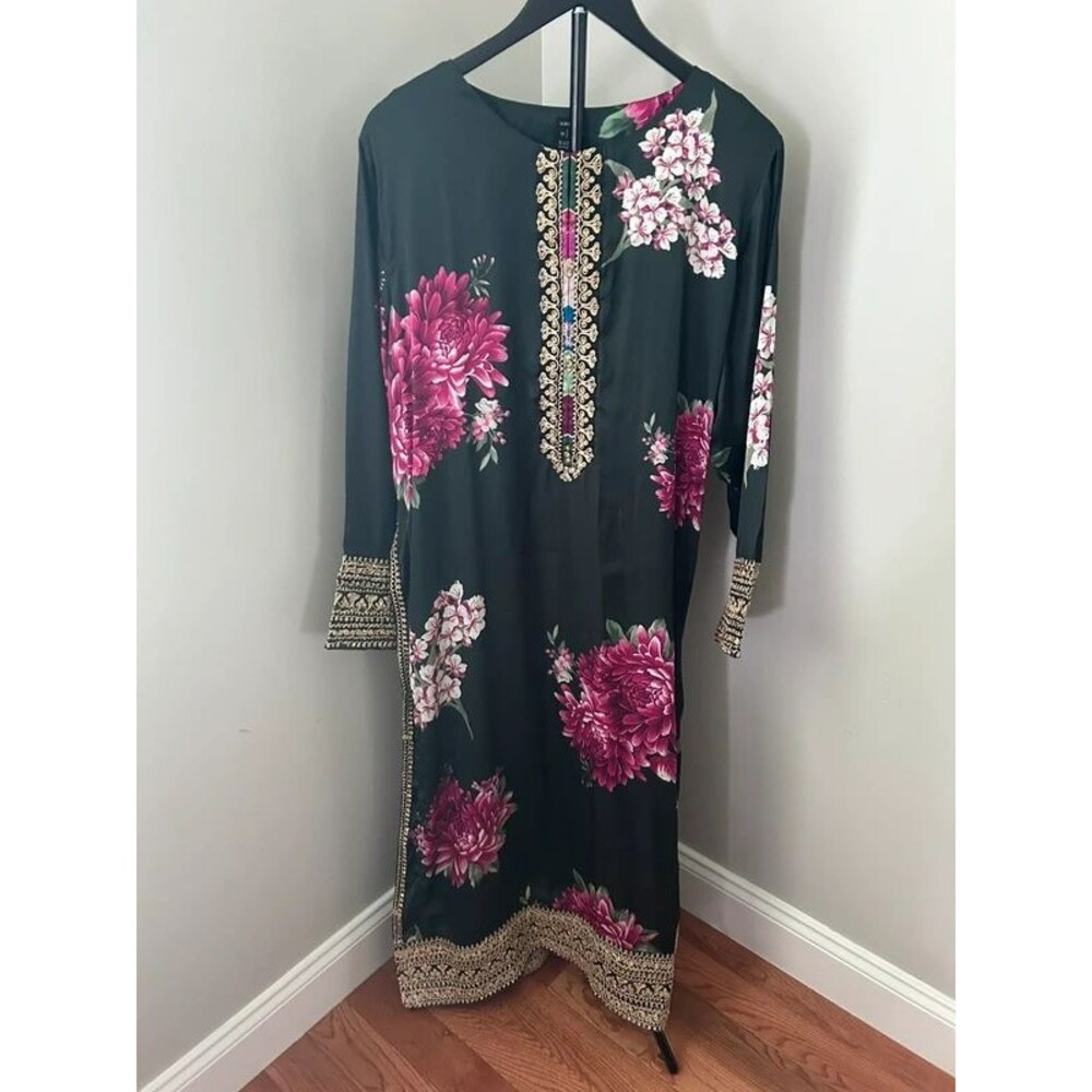 Lulusar Floral Embroidered Long Sleeve Tunic Dress / Kaftan XL